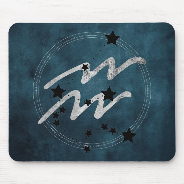 Aquarius zodiac black & silver constellation teal  mouse mat (Front)