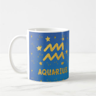 Aquarius Zodiac Blue and Gold Astrology Mug