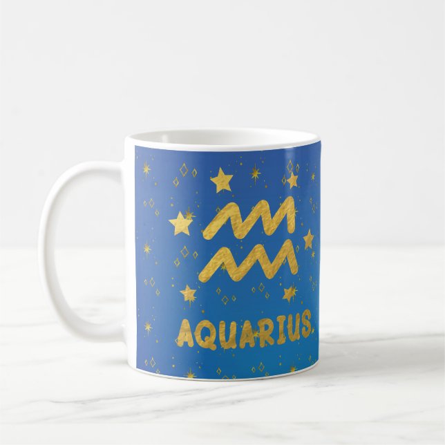Aquarius Zodiac Blue and Gold Astrology Mug (Left)