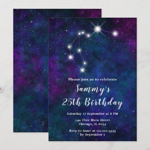 Aquarius Zodiac Constellation Birthday Party Invitation