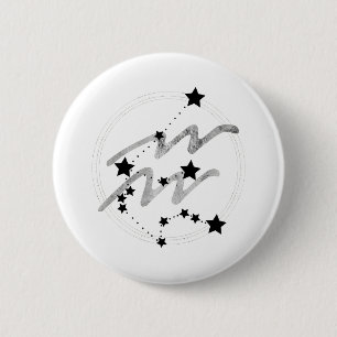 Aquarius zodiac constellation black and silver 6 cm round badge