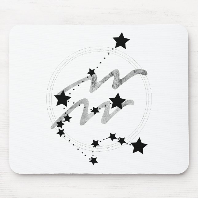 Aquarius zodiac constellation black and silver  mouse mat (Front)