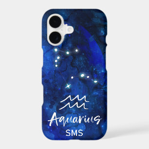 Aquarius Zodiac Constellation Blue Galaxy Monogram