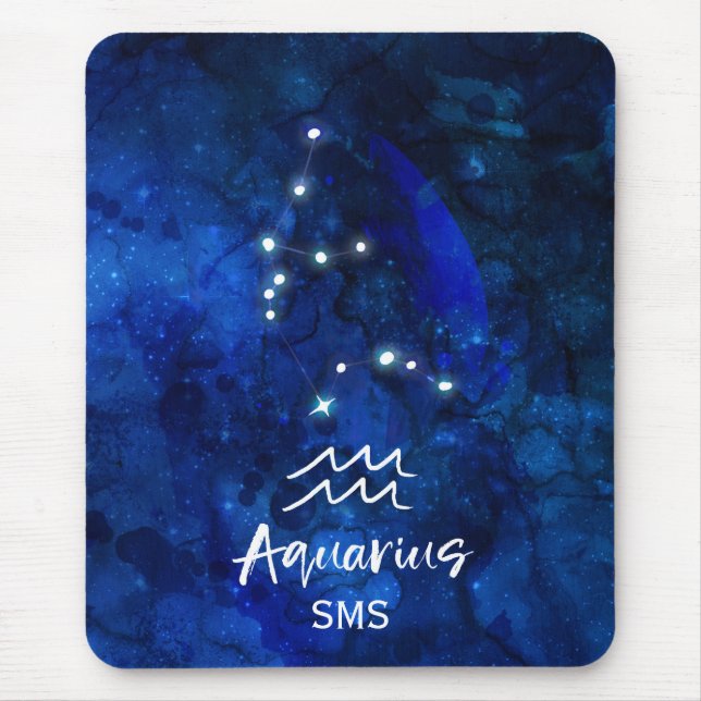 Aquarius Zodiac Constellation Blue Galaxy Monogram Mouse Mat (Front)