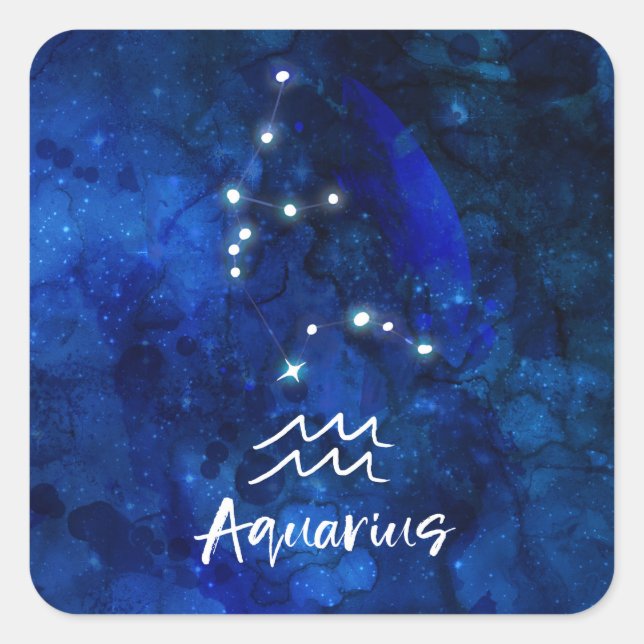 Aquarius Zodiac Constellation Blue Galaxy Sky Square Sticker (Front)