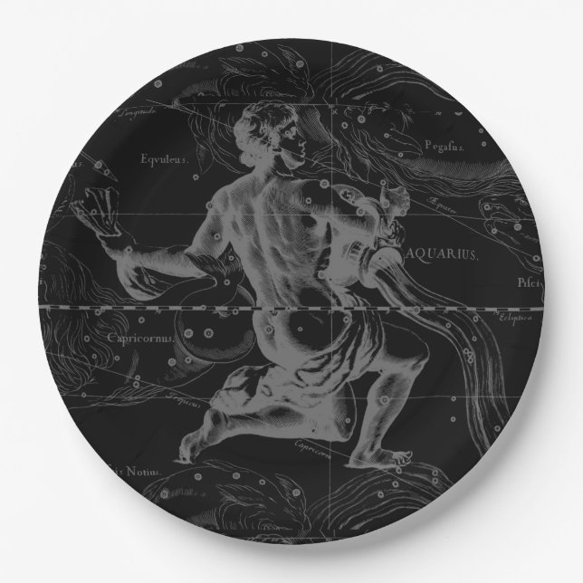 Aquarius Zodiac Constellation Engraving Hevelius Paper Plate (Front)