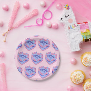 Aquarius Zodiac Coquette Heart Birthday Cake Paper Plate