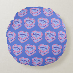 Aquarius Zodiac Coquette Heart Birthday Cake Round Cushion