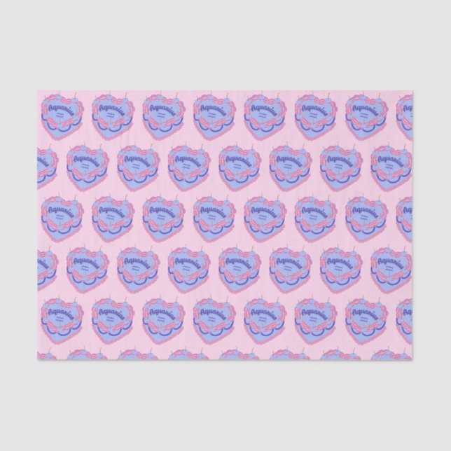 Aquarius Zodiac Coquette Heart Birthday Cake Tissue Paper (Front)