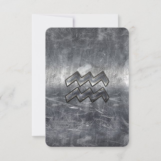Aquarius Zodiac Distressed Silver Steel Style (Front)