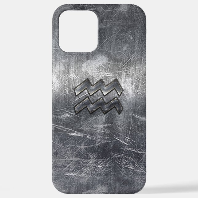 Aquarius Zodiac Distressed Silver Steel Style iPhone Case (Back)