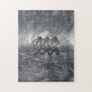 Aquarius Zodiac Distressed Silver Steel Style Jigsaw Puzzle