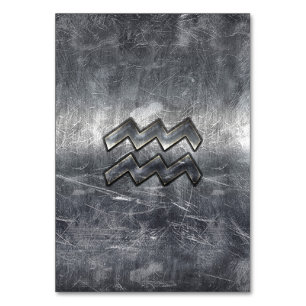 Aquarius Zodiac Distressed Silver Steel Style Table Number