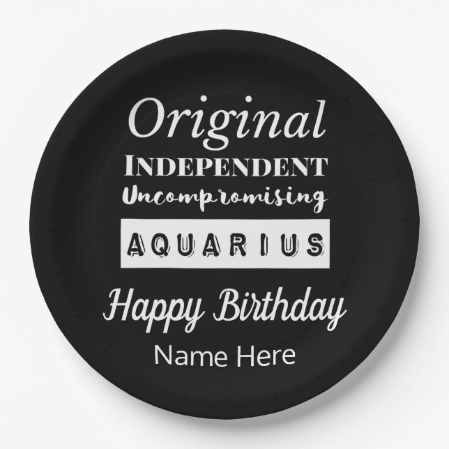Aquarius Zodiac Fun Characteristics Birthday Paper Plate (Front)