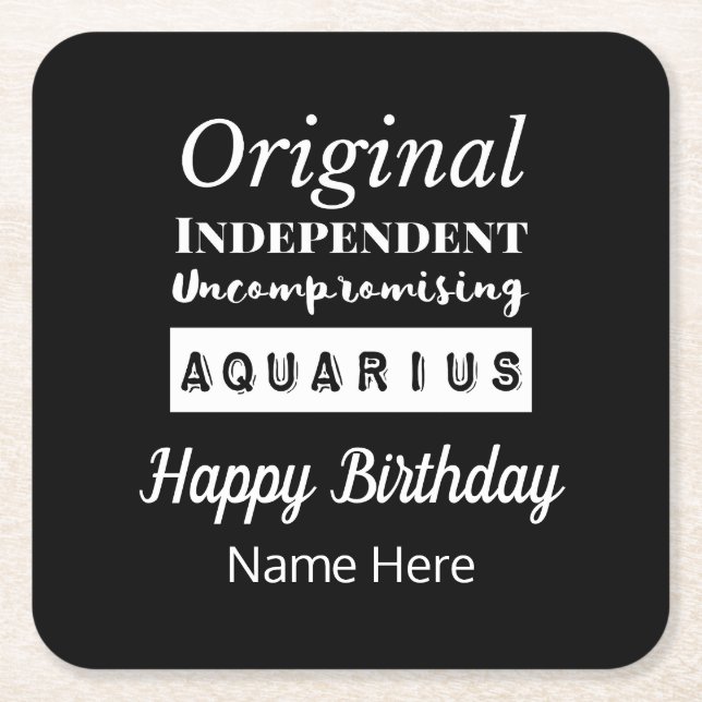 Aquarius Zodiac Fun Characteristics Birthday Square Paper Coaster (Front)