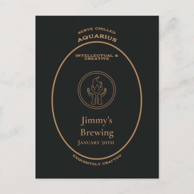 Aquarius Zodiac Gold Apothecary Label Personalised Postcard (Front)