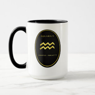Aquarius Zodiac Gold Oval Emblem Mug   Luxury Astr