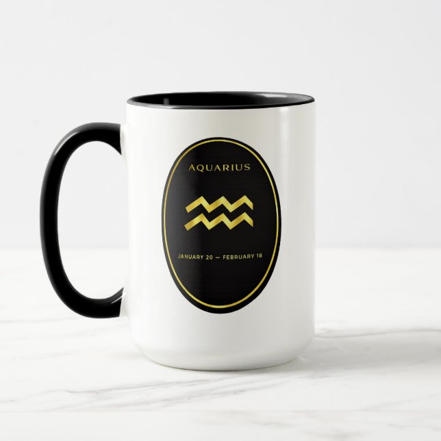 Aquarius Zodiac Gold Oval Emblem Mug | Luxury Astr (Left)