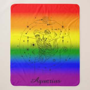 Aquarius Zodiac LGBTQ Pride Rainbow Design Sherpa Blanket