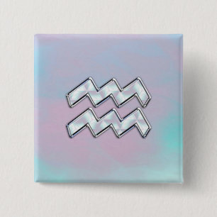 Aquarius Zodiac on Mother of Pearl Style 15 Cm Square Badge