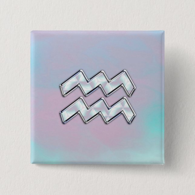 Aquarius Zodiac on Mother of Pearl Style 15 Cm Square Badge (Front)