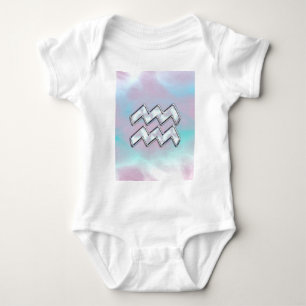 Aquarius Zodiac on Mother of Pearl Style Baby Bodysuit