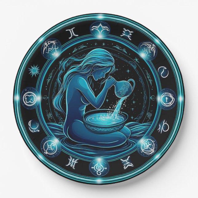 ♒ Aquarius Zodiac Party Decor Gift For Fans 🎉 Paper Plate (Front)