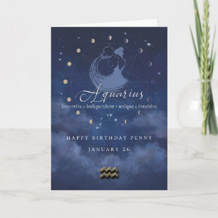 Aquarius Zodiac Personalised Birthday Card