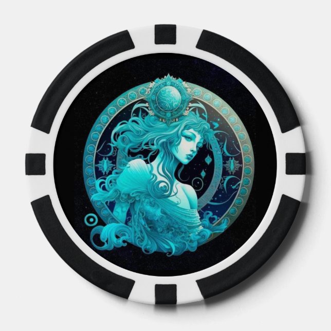 Aquarius Zodiac Poker Chips – Astrology-Themed  (Front)