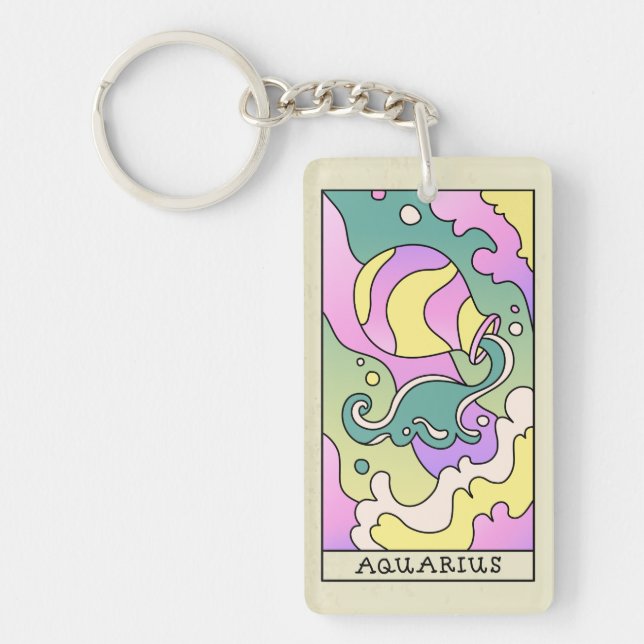 Aquarius Zodiac Sign Abstract Art Vintage  Key Ring (Front)