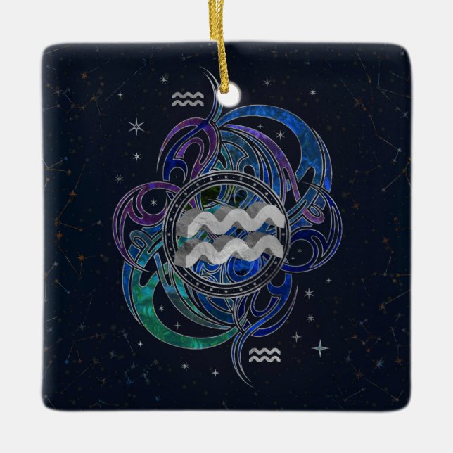 Aquarius Zodiac Sign Air Element Ceramic Ornament (Front)