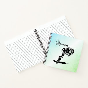 Aquarius Zodiac Sign and Symbol Blue Green Notebook