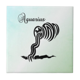 Aquarius Zodiac Sign and Symbol Blue Green Tile