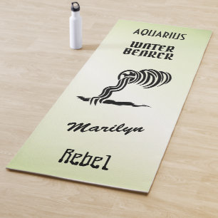 Aquarius Zodiac Sign and Symbol Green Yoga Mat