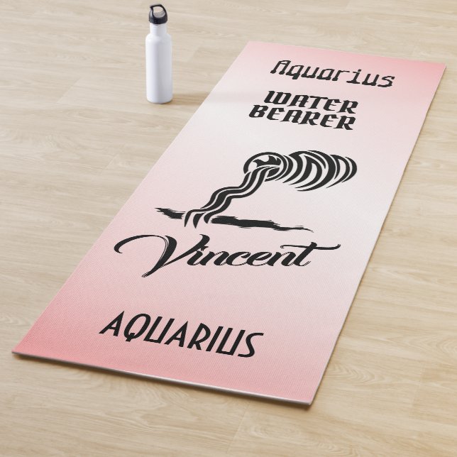 Aquarius Zodiac Sign and Symbol Pink Yoga Mat (In Situ)