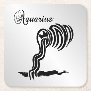Aquarius Zodiac Sign and Symbol Square Paper Coaster