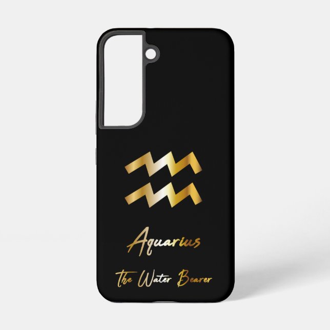 Aquarius Zodiac Sign, Black & Gold  Samsung Galaxy S22 Case (Back)