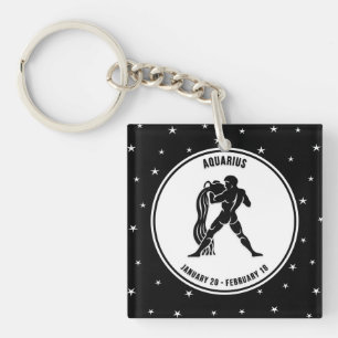 Aquarius Zodiac Sign, Black & White Keychain