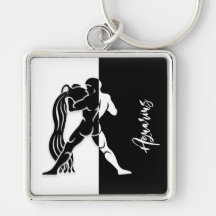 Aquarius Zodiac Sign, Black & White Keychain