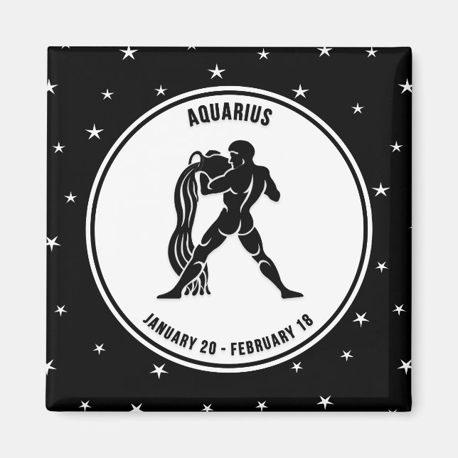 Aquarius Zodiac Sign, Black & White Magnet (Front)