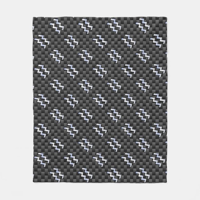 Aquarius Zodiac Sign Carbon Fibre Style Fleece Blanket (Front)