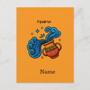 Aquarius Zodiac Sign Cartoon Illustration Holiday Postcard