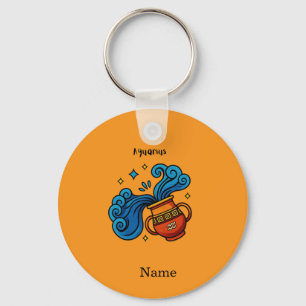 Aquarius Zodiac Sign Cartoon Illustration Key Ring