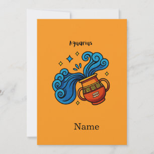 Aquarius Zodiac Sign Cartoon Illustration Thank You Card