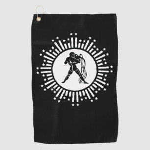 Aquarius Zodiac Sign Cosmic Starburst Design Golf Towel