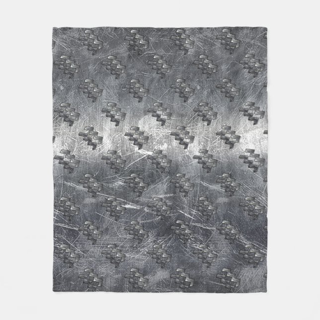 Aquarius Zodiac Sign Distressed Silver Steel Fleece Blanket (Front)