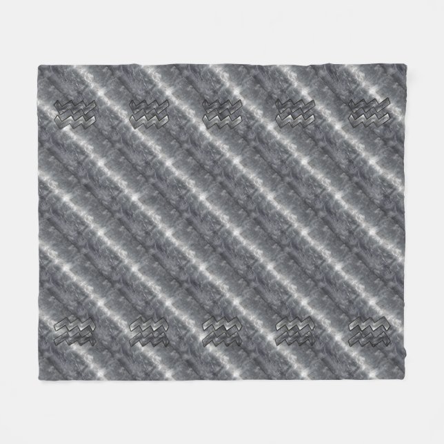 Aquarius Zodiac Sign Distressed Silver Steel Fleece Blanket (Front (Horizontal))
