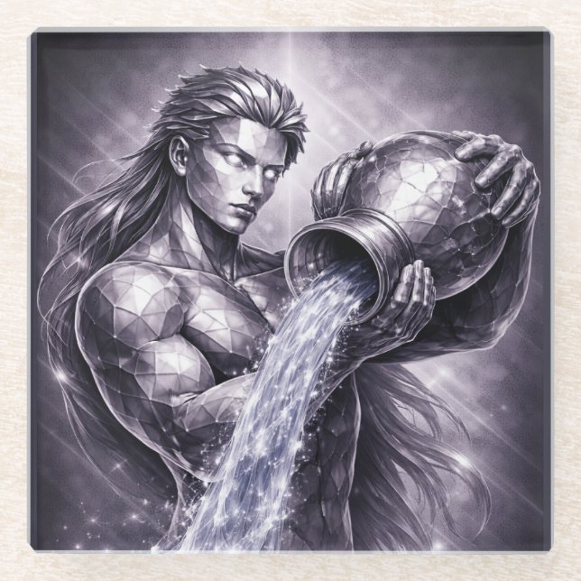 aquarius zodiac sign glass coaster (Front)
