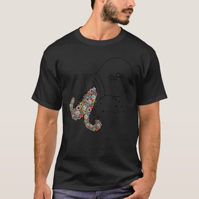 Aquarius Zodiac Sign Horoscope Astrology Cute Flor T-Shirt (Front)