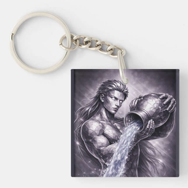 aquarius zodiac sign key ring (Front)